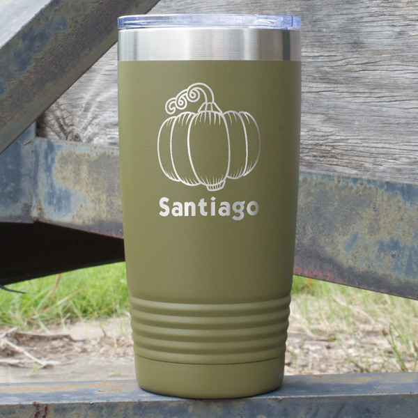 Custom Pumpkins 20 oz Stainless Steel Tumbler - Olive - Double Sided (Personalized)