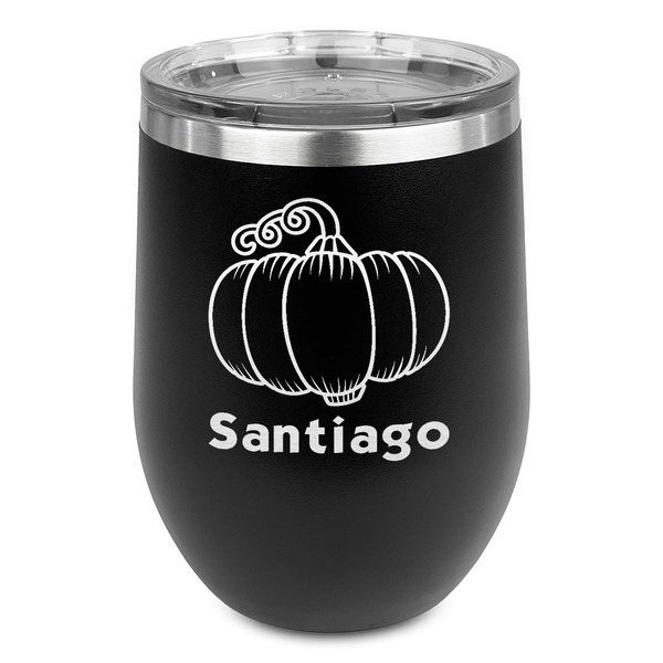 Custom Pumpkins Stemless Stainless Steel Wine Tumbler - Black - Double Sided (Personalized)