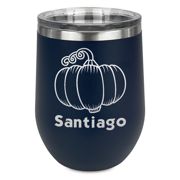 Custom Pumpkins Stemless Stainless Steel Wine Tumbler - Navy - Double Sided (Personalized)