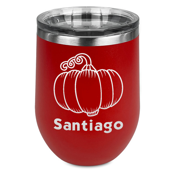 Custom Pumpkins Stemless Stainless Steel Wine Tumbler - Red - Double Sided (Personalized)