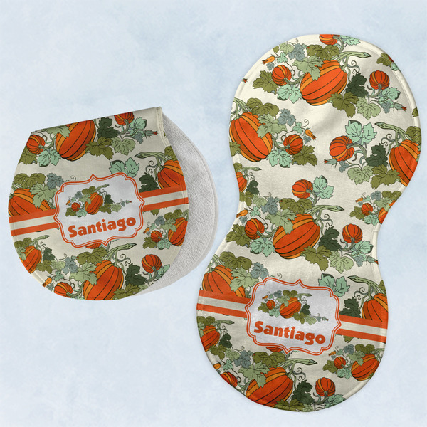 Custom Pumpkins Burp Pads - Velour - Set of 2 w/ Name or Text