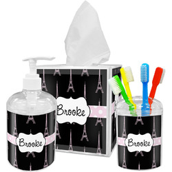 Black Eiffel Tower Acrylic Bathroom Accessories Set w/ Name or Text