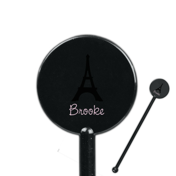 Custom Black Eiffel Tower 5.5" Round Plastic Stir Sticks - Black - Double Sided (Personalized)