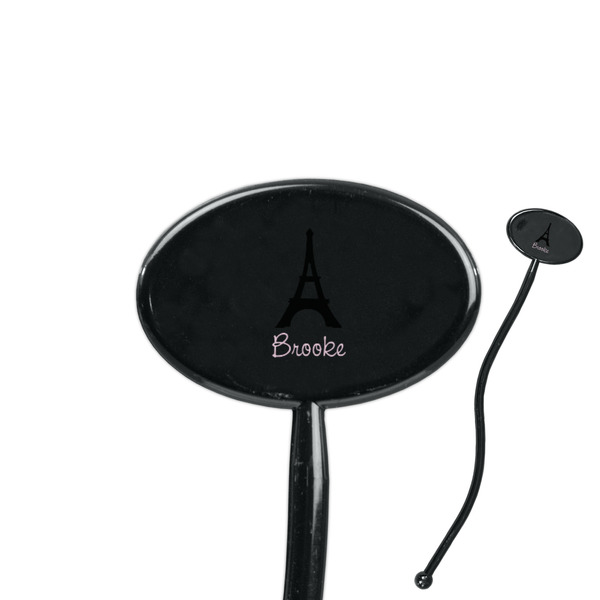 Custom Black Eiffel Tower 7" Oval Plastic Stir Sticks - Black - Double Sided (Personalized)