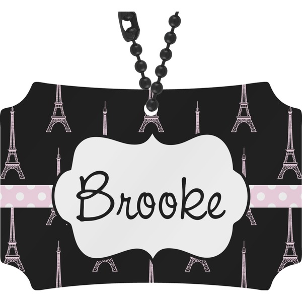 Custom Black Eiffel Tower Rear View Mirror Ornament (Personalized)