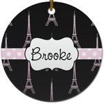 Black Eiffel Tower Round Ceramic Ornament w/ Name or Text