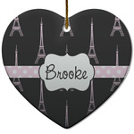 Black Eiffel Tower Heart Ceramic Ornament w/ Name or Text