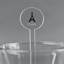 Black Eiffel Tower 7" Round Plastic Stir Sticks - Clear (Personalized)