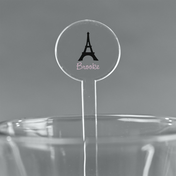 Custom Black Eiffel Tower 7" Round Plastic Stir Sticks - Clear (Personalized)