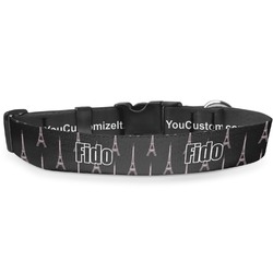 Black Eiffel Tower Deluxe Dog Collar - Medium (11.5" to 17.5") (Personalized)
