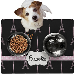 Black Eiffel Tower Dog Food Mat - Medium w/ Name or Text