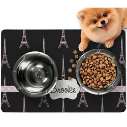 Black Eiffel Tower Dog Food Mat - Small w/ Name or Text