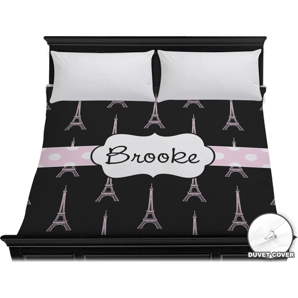 Custom Black Eiffel Tower Duvet Cover - King (Personalized)