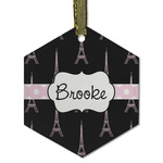 Black Eiffel Tower Flat Glass Ornament - Hexagon w/ Name or Text