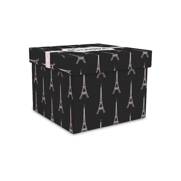 Custom Black Eiffel Tower Gift Box with Lid - Canvas Wrapped - Small (Personalized)