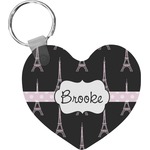 Black Eiffel Tower Heart Plastic Keychain w/ Name or Text