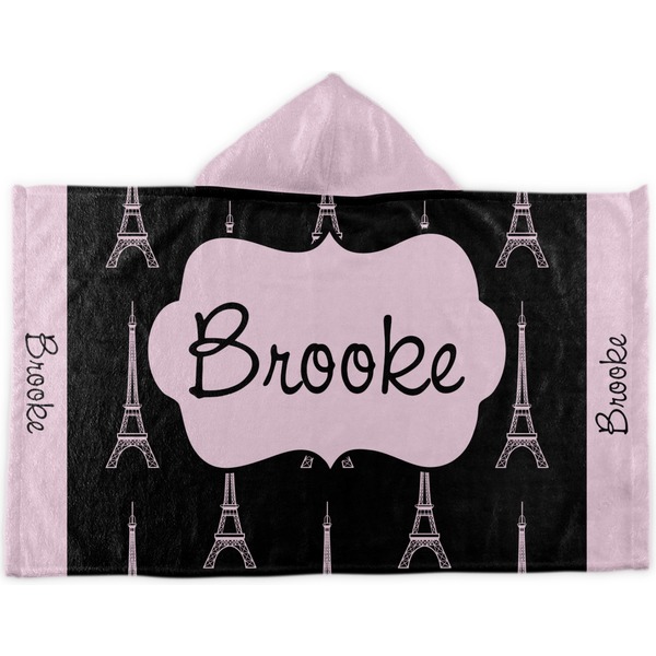 Custom Black Eiffel Tower Kids Hooded Towel (Personalized)