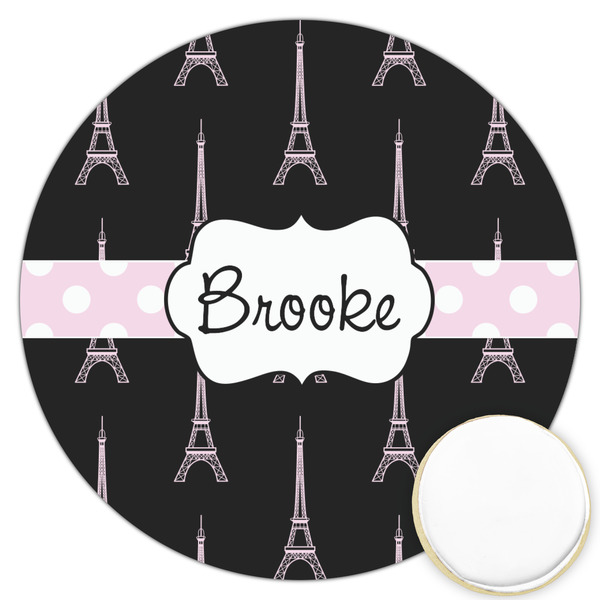 Custom Black Eiffel Tower Printed Cookie Topper - 3.25" (Personalized)