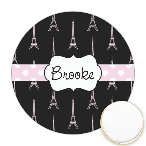 Custom Black Eiffel Tower Printed Cookie Topper - 2.5" (Personalized)