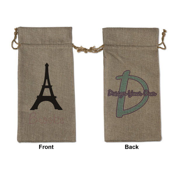 Custom Black Eiffel Tower Large Burlap Gift Bag - Front & Back (Personalized)