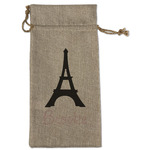 Black Eiffel Tower Large Burlap Gift Bag - Front (Personalized)