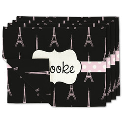 Black Eiffel Tower Double-Sided Linen Placemat - Set of 4 w/ Name or Text