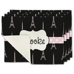 Black Eiffel Tower Single-Sided Linen Placemat - Set of 4 w/ Name or Text