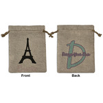 Black Eiffel Tower Medium Burlap Gift Bag - Front & Back (Personalized)