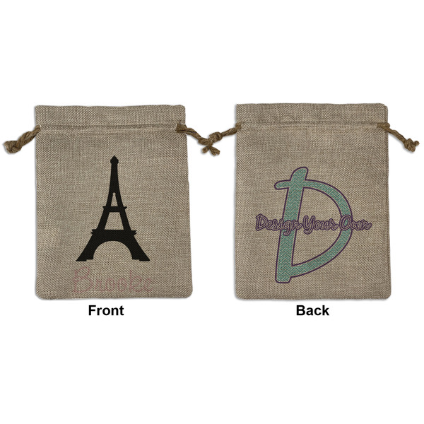 Custom Black Eiffel Tower Medium Burlap Gift Bag - Front & Back (Personalized)
