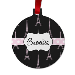 Black Eiffel Tower Metal Ball Ornament - Double Sided w/ Name or Text