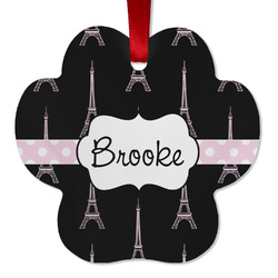 Black Eiffel Tower Metal Paw Ornament - Double Sided w/ Name or Text