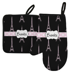 Black Eiffel Tower Left Oven Mitt & Pot Holder Set w/ Name or Text