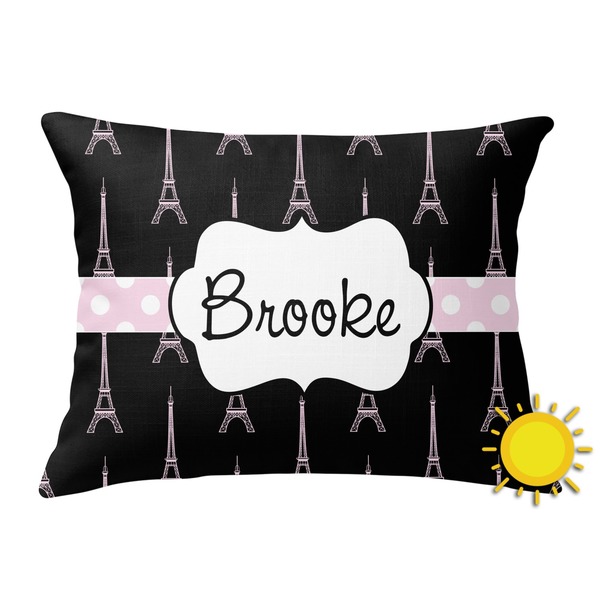 Custom Black Eiffel Tower Outdoor Throw Pillow (Rectangular) (Personalized)