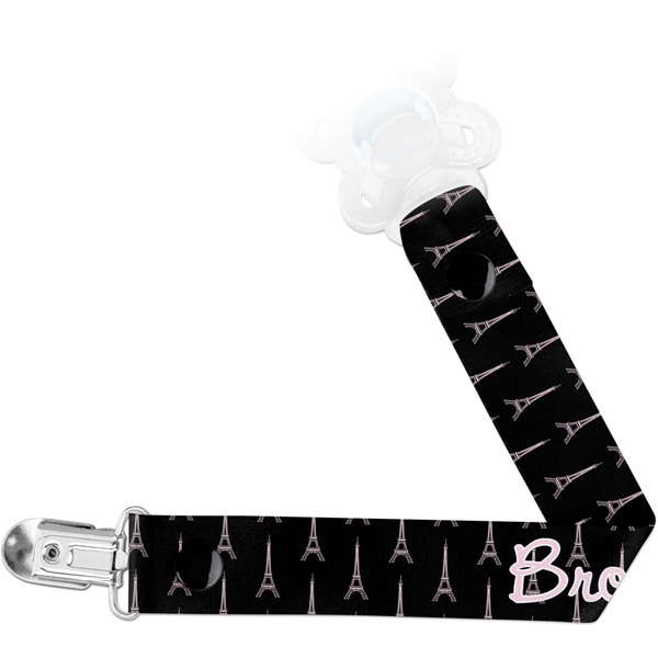 Custom Black Eiffel Tower Pacifier Clip (Personalized)