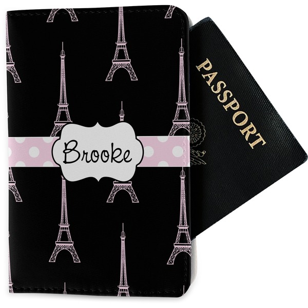 Custom Black Eiffel Tower Passport Holder - Fabric (Personalized)