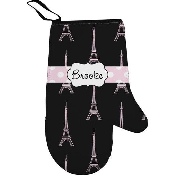 Custom Black Eiffel Tower Right Oven Mitt (Personalized)