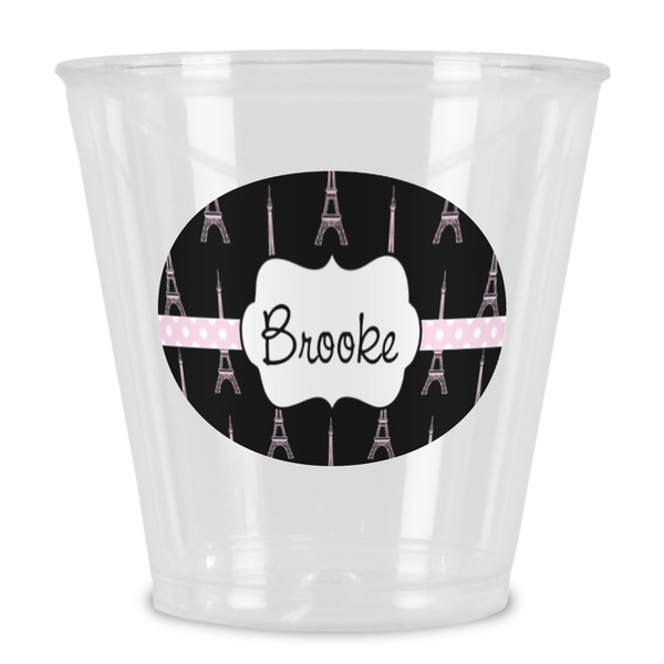 Custom Black Eiffel Tower Plastic Shot Glass (Personalized)