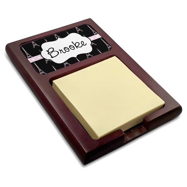 Custom Black Eiffel Tower Red Mahogany Sticky Note Holder (Personalized)