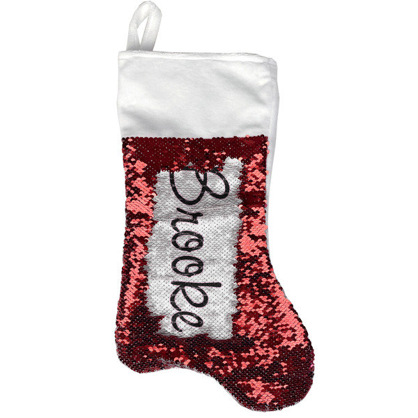 Custom Black Eiffel Tower Reversible Sequin Stocking - Red (Personalized)