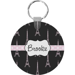 Black Eiffel Tower Round Plastic Keychain (Personalized)