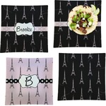 Black Eiffel Tower Set of 4 Glass Square Lunch / Dinner Plate 9.5" (Personalized)