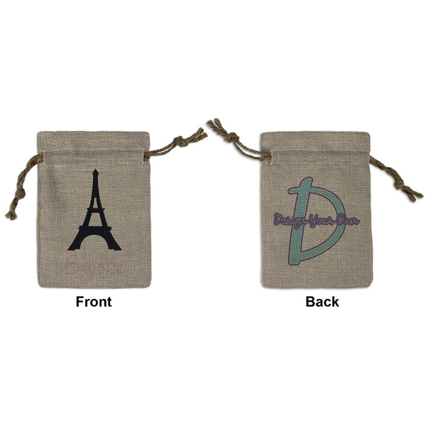 Custom Black Eiffel Tower Small Burlap Gift Bag - Front & Back (Personalized)