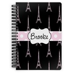 Black Eiffel Tower Spiral Notebook - 7x10 w/ Name or Text