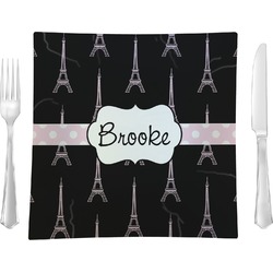 Black Eiffel Tower 9.5" Glass Square Lunch / Dinner Plate- Single or Set of 4 (Personalized)