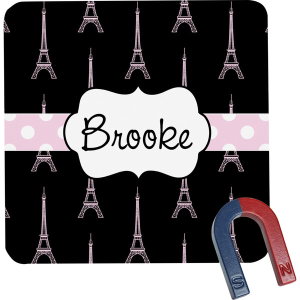 Custom Black Eiffel Tower Square Fridge Magnet (Personalized)