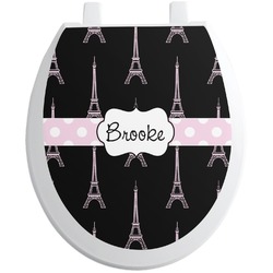 Black Eiffel Tower Toilet Seat Decal - Round (Personalized)