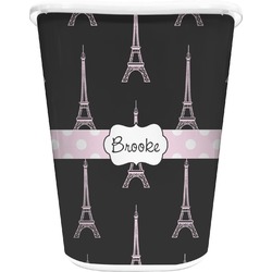 Black Eiffel Tower Waste Basket - Single Sided (White) (Personalized)