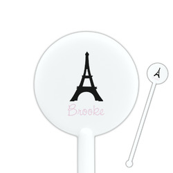 Black Eiffel Tower 5.5" Round Plastic Stir Sticks - White - Single Sided (Personalized)