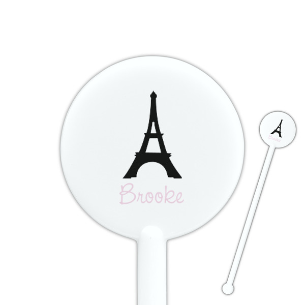 Custom Black Eiffel Tower 5.5" Round Plastic Stir Sticks - White - Double Sided (Personalized)