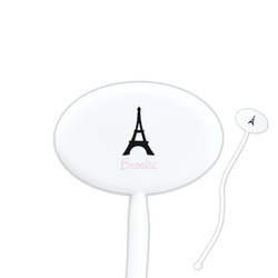 Black Eiffel Tower 7" Oval Plastic Stir Sticks - White - Single Sided (Personalized)
